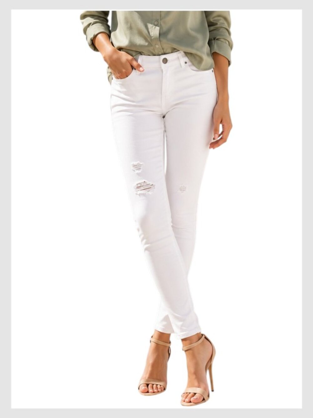 Pistola Skinny Jeans White Distressed Stretch Denim 27